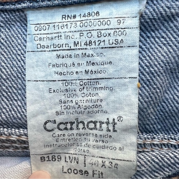 Vintage Carhartt Loose Fit Jeans Medium Wash Blue Denim B189 LVN 40x34 - Picture 6 of 11